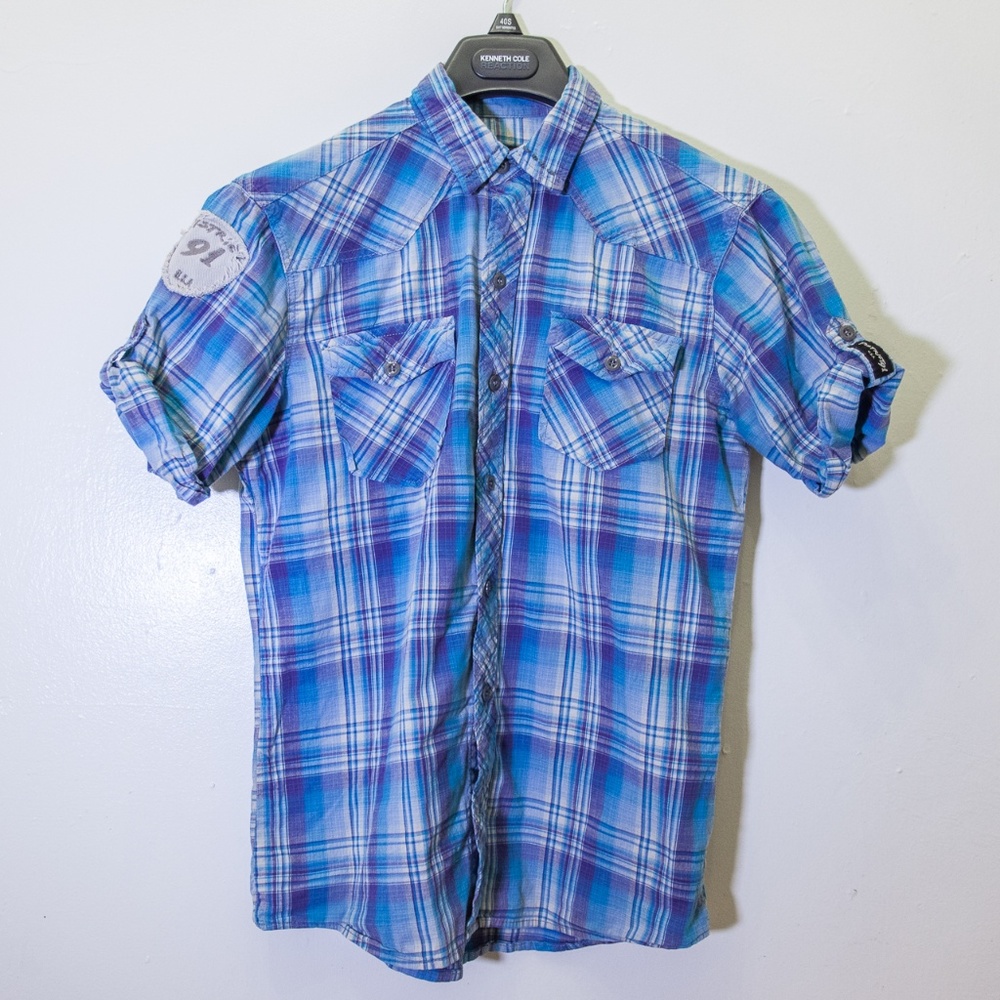 Disctrict91 Blue Purple Short Sleeve Plaid Shirt